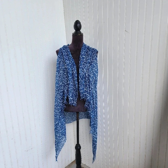 Tommy Bahamas Women Shawl Wrap Poncho Open Front Cape BLUE Leopard Lightweight - Picture 1 of 12